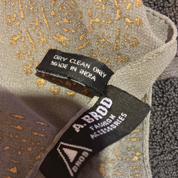 A Brod Chic Gold Paisley Print and Purple Women's Scarf with Perfect Fringe - Picture 8 of 8